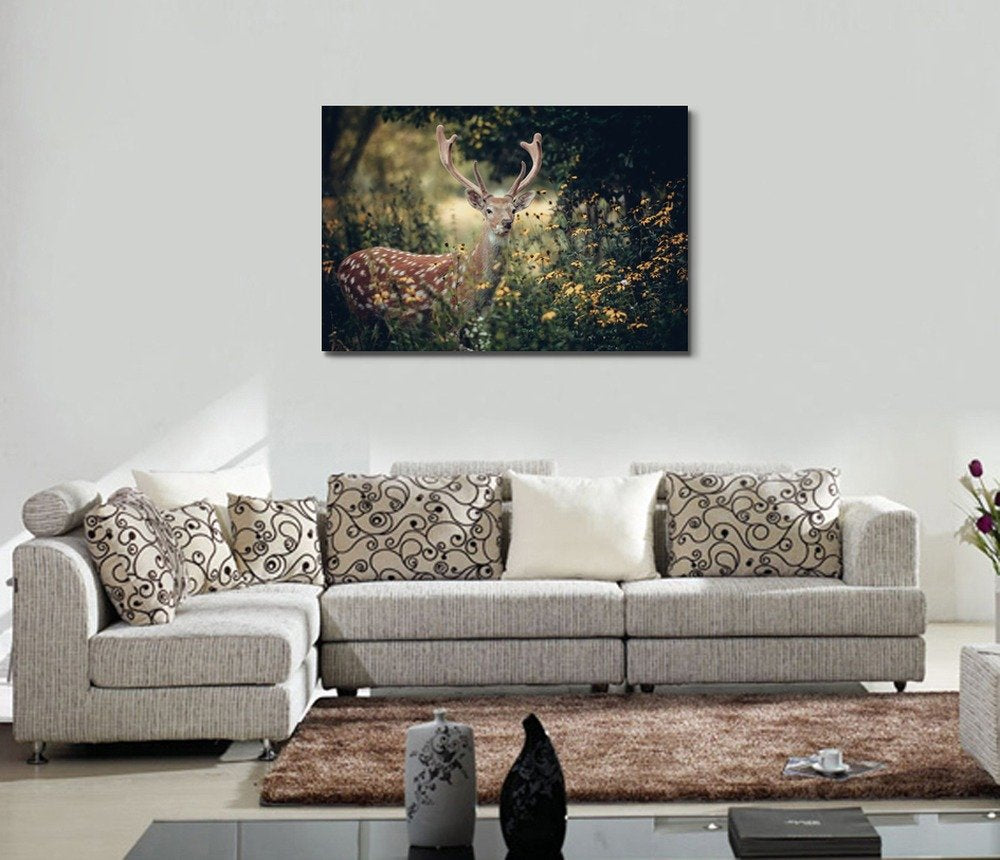 Canvas Prints Wall Art - Whitetail Deer Standing In Autumn Wood Wild Animal Photograph | Modern Wall Decor/Home Decoration Stret